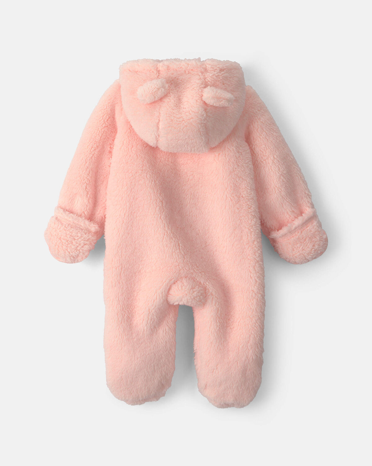Baby Girl Bear Teddy Fleece Long-Sleeve Jumpsuit - Pink - Image 2