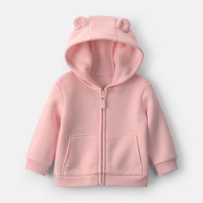 Baby Girl Bear Fleece Zip-Up  Hoodie - Pink