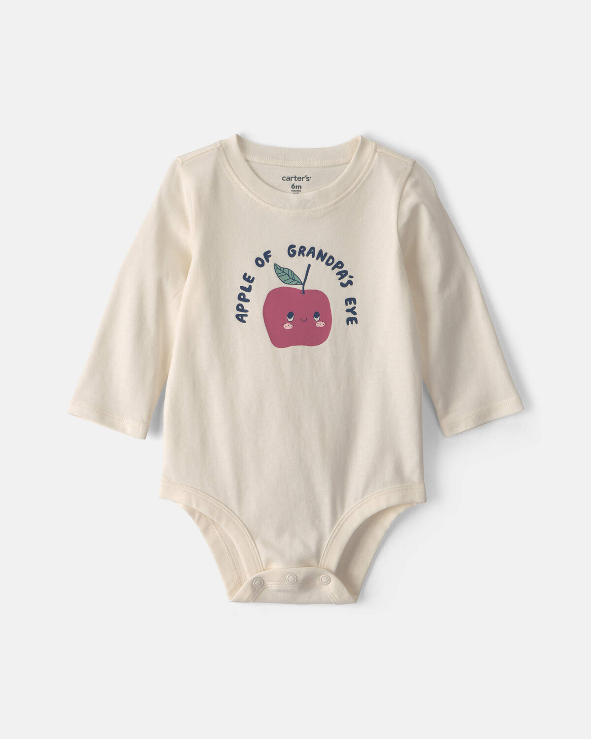 Baby 'Apple Of Grandpa's Eye' Apple Long-Sleeve Graphic Bodysuit - Cream