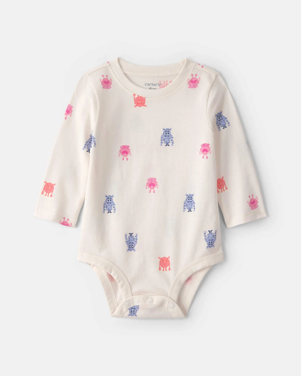 Baby Girl Monster Long-Sleeve Graphic Bodysuit - Cream