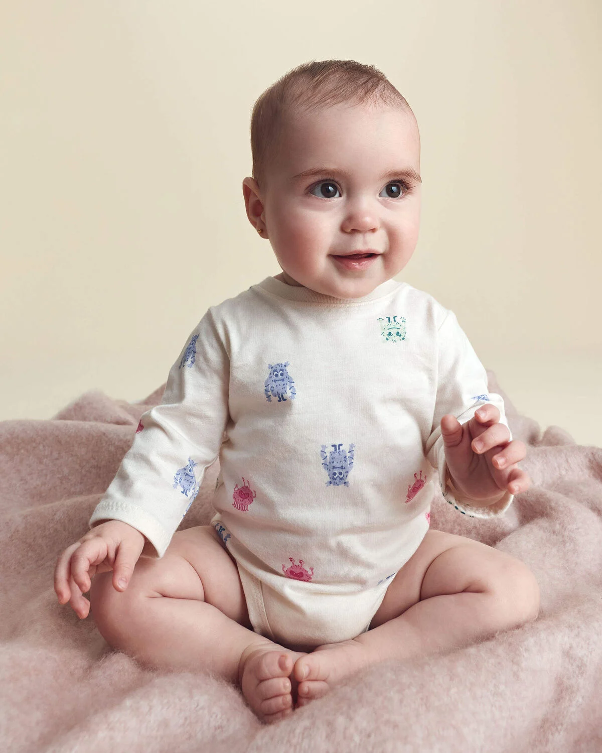 Baby Girl Monster Long-Sleeve Graphic Bodysuit - Cream - Image 2