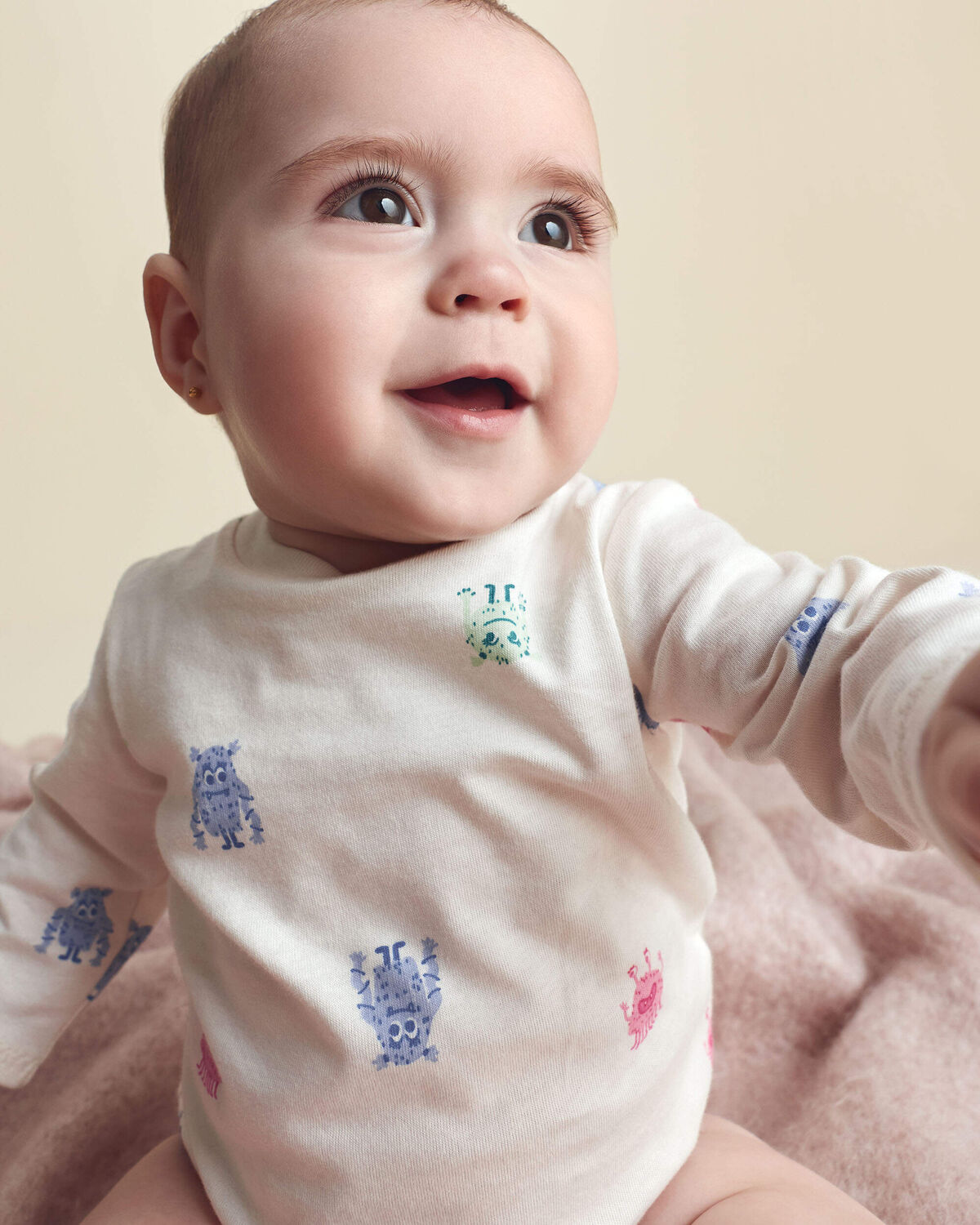 Baby Girl Monster Long-Sleeve Graphic Bodysuit - Cream - Image 3