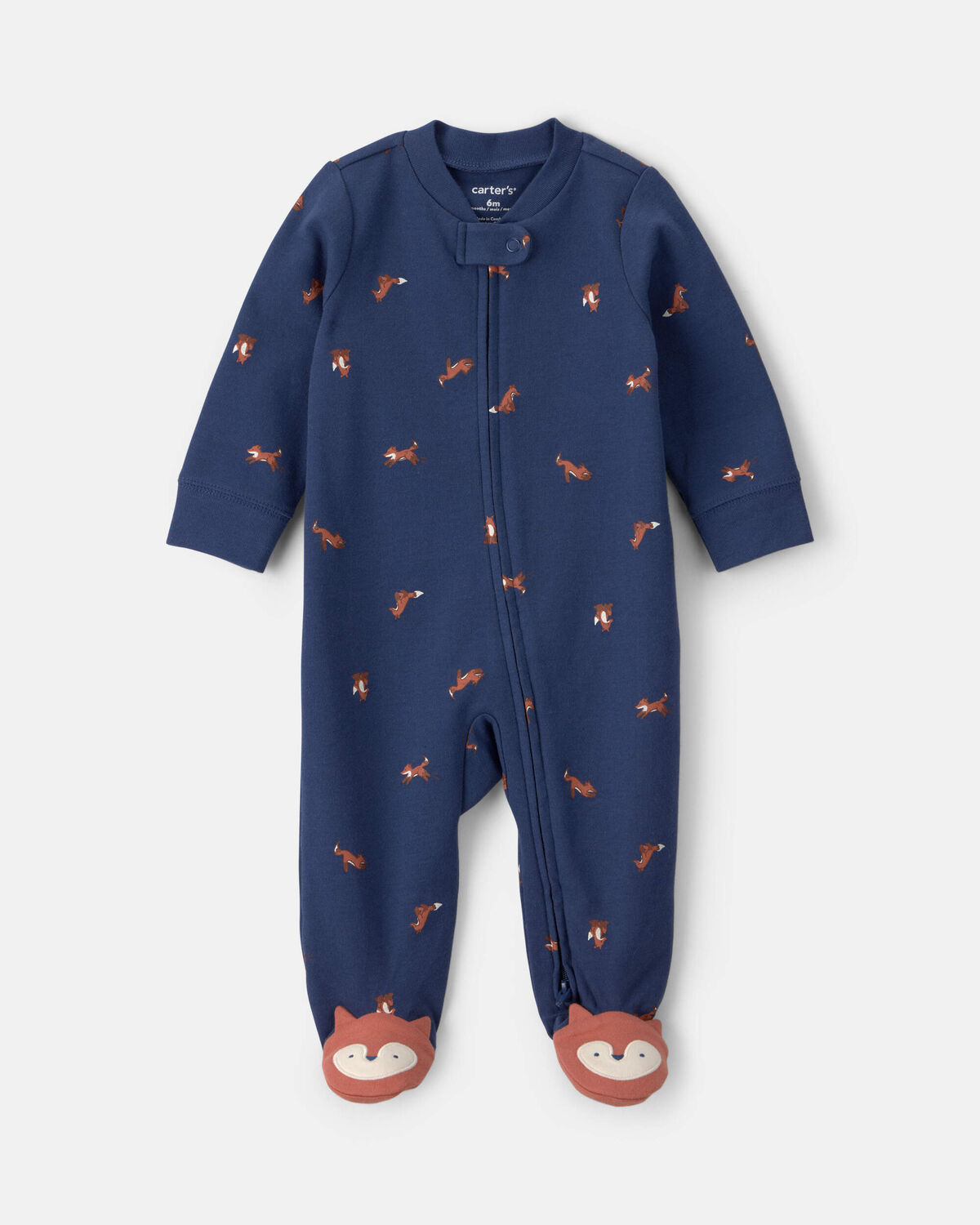 Baby Boy Fox 100% Cotton 2-Way Zip Sleep & Play Pajamas - Navy Blue