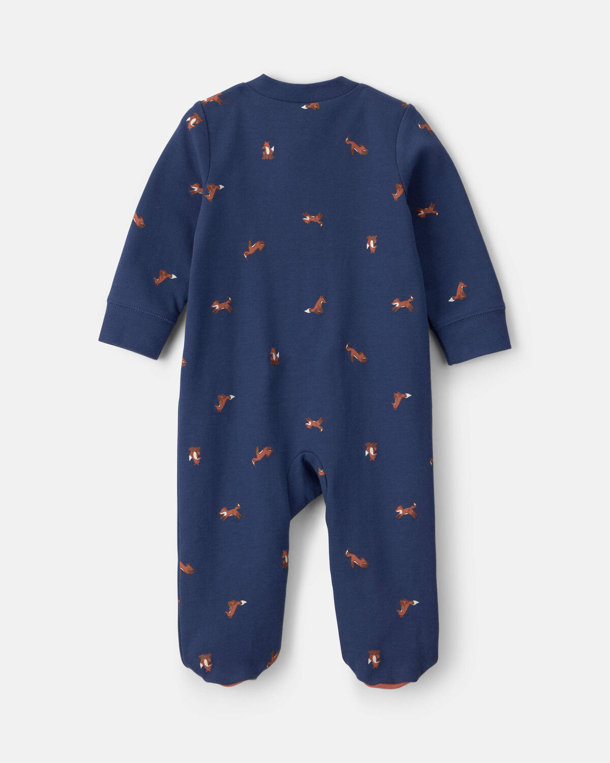 Baby Boy Fox 100% Cotton 2-Way Zip Sleep & Play Pajamas - Navy Blue - Image 2