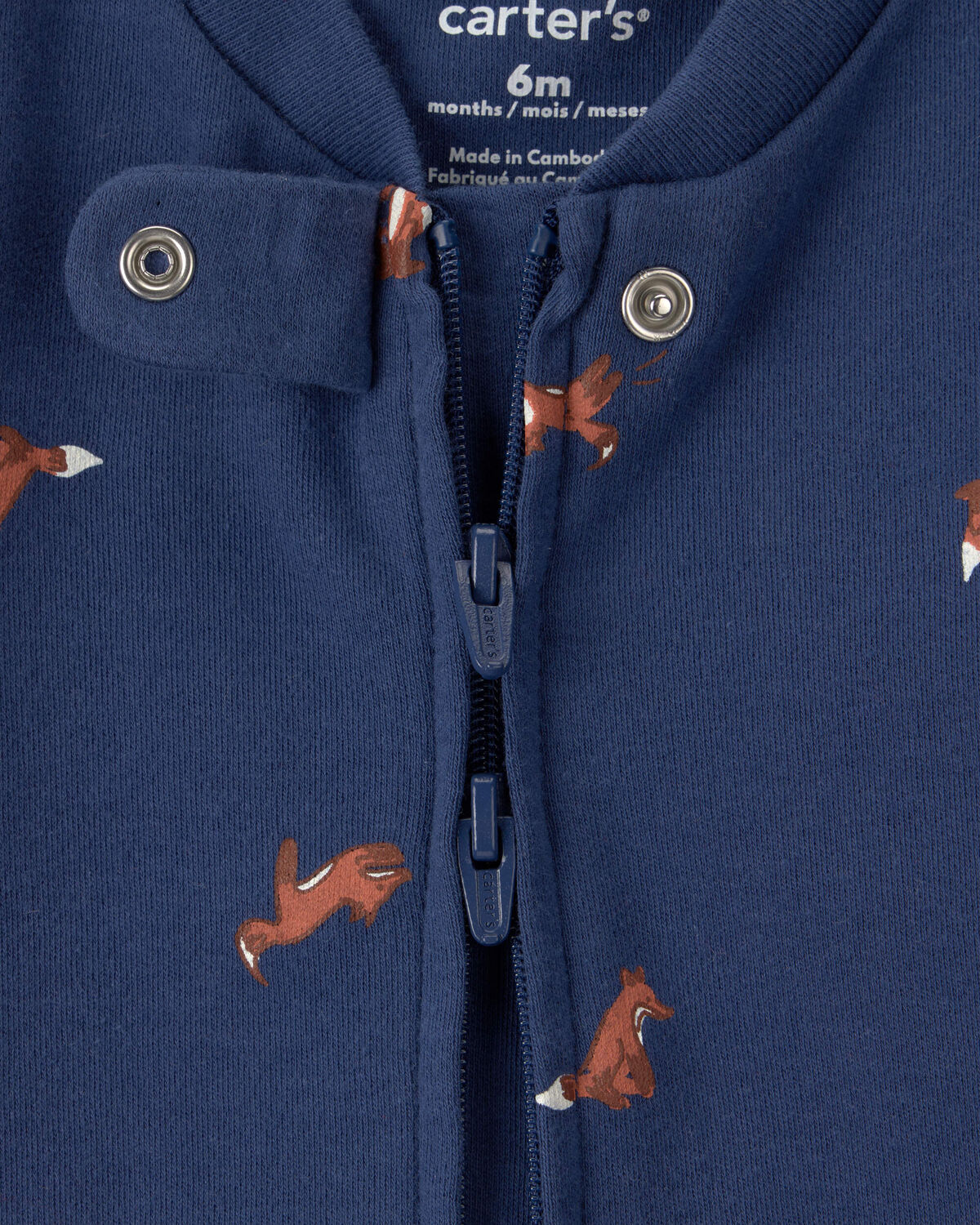 Baby Boy Fox 100% Cotton 2-Way Zip Sleep & Play Pajamas - Navy Blue - Image 3