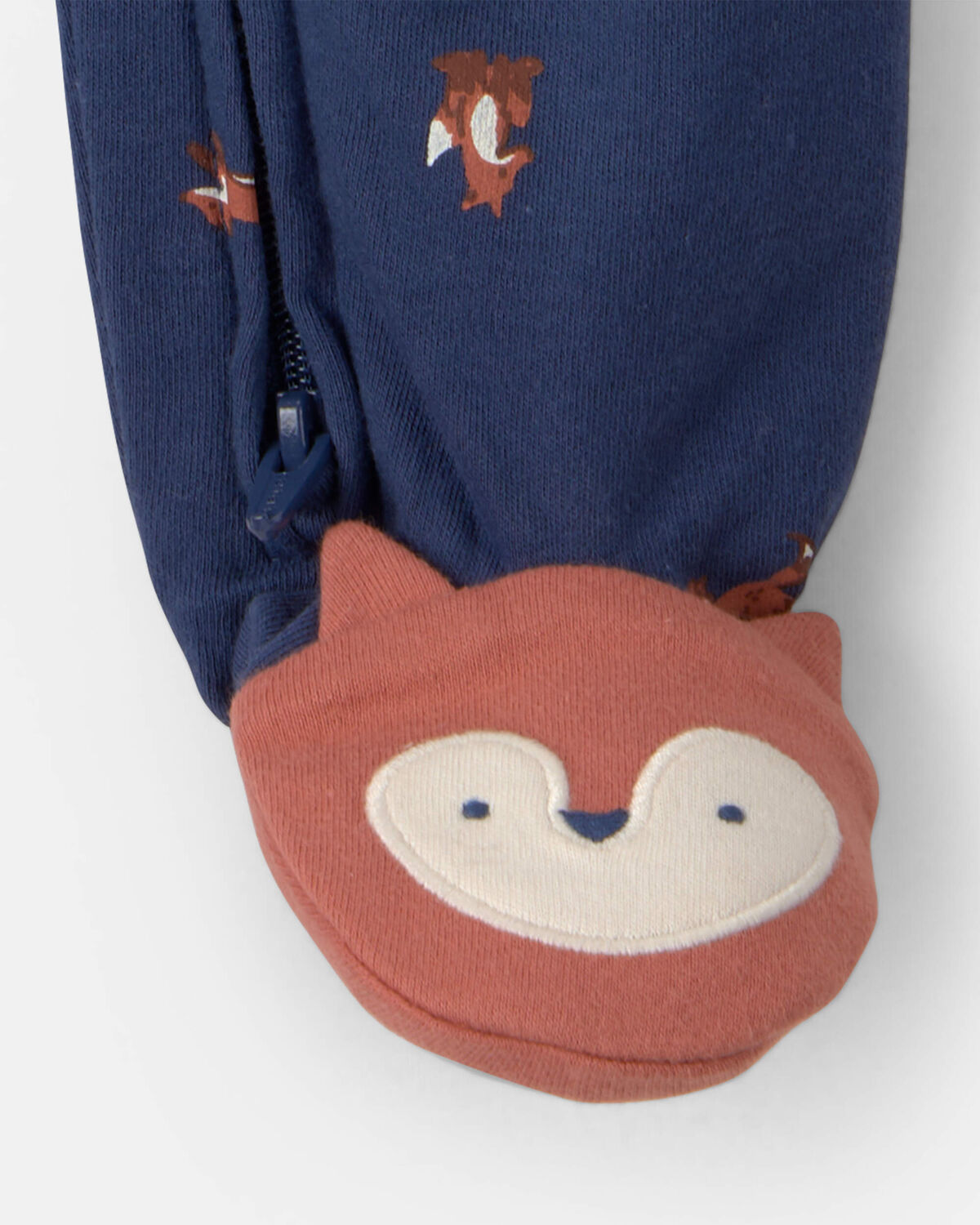 Baby Boy Fox 100% Cotton 2-Way Zip Sleep & Play Pajamas - Navy Blue - Image 5