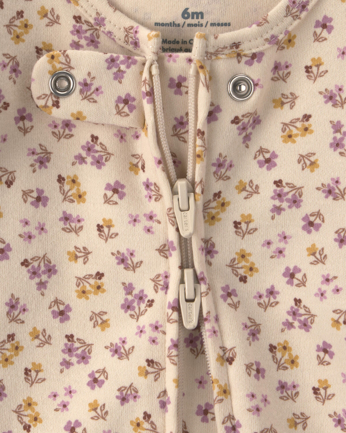 Baby Girl Floral 100% Cotton 2-Way Zip Sleep & Play Pajamas - Cream - Image 3