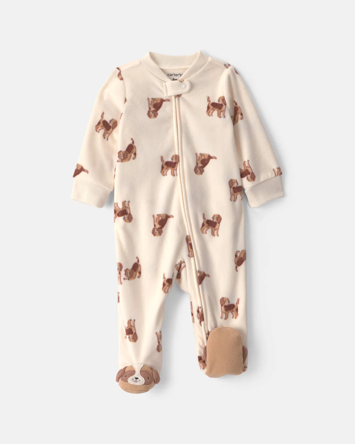 Baby Boy Dog Fleece 2-Way Zip Sleep & Play Pajamas - Cream - Image 2