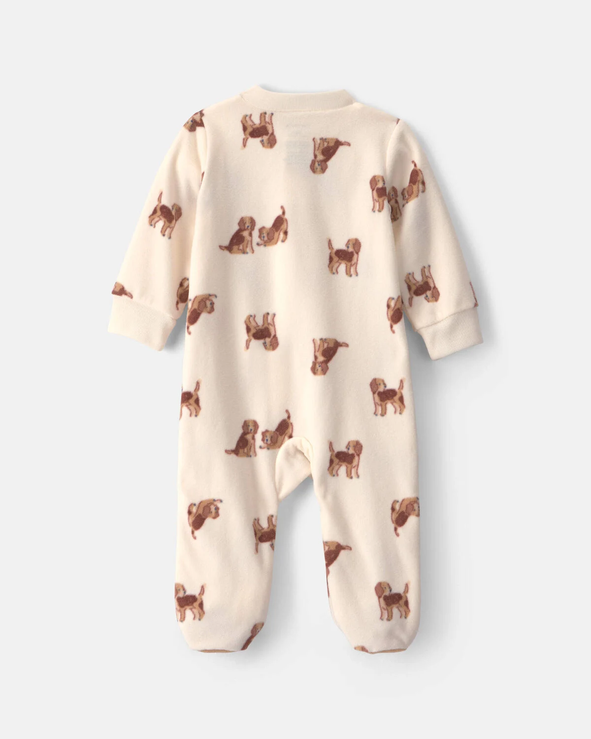 Baby Boy Dog Fleece 2-Way Zip Sleep & Play Pajamas - Cream - Image 3
