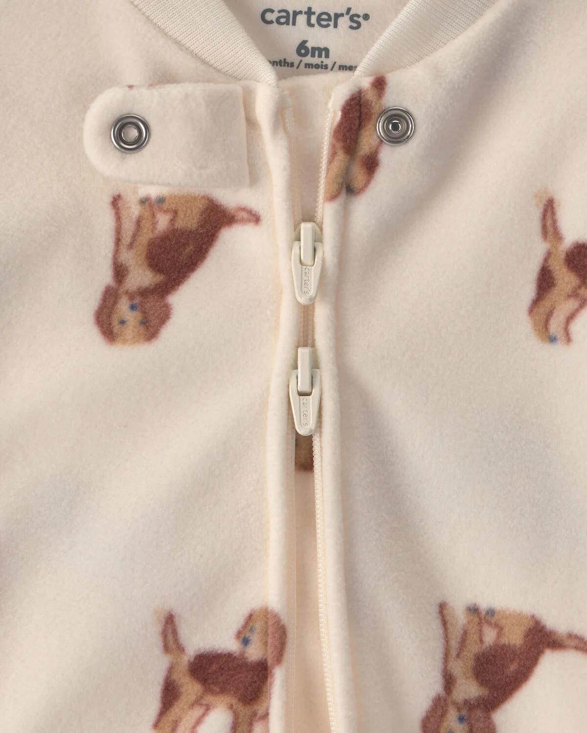 Baby Boy Dog Fleece 2-Way Zip Sleep & Play Pajamas - Cream - Image 4
