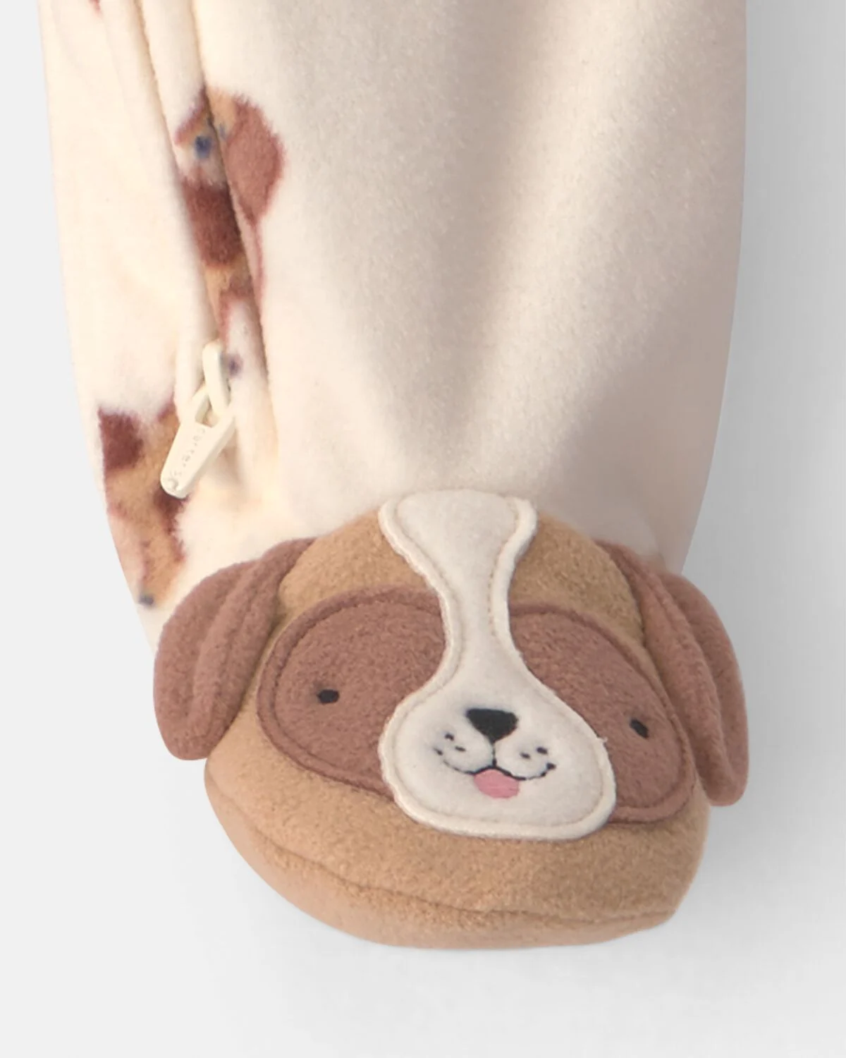 Baby Boy Dog Fleece 2-Way Zip Sleep & Play Pajamas - Cream - Image 6