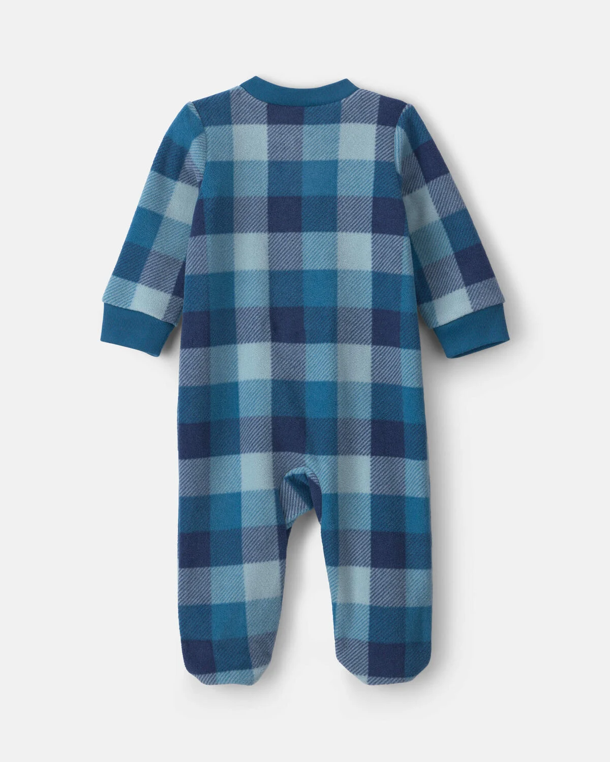 Baby Boy Bear Plaid Fleece 2-Way Zip Sleep & Play Pajamas - Blue - Image 2