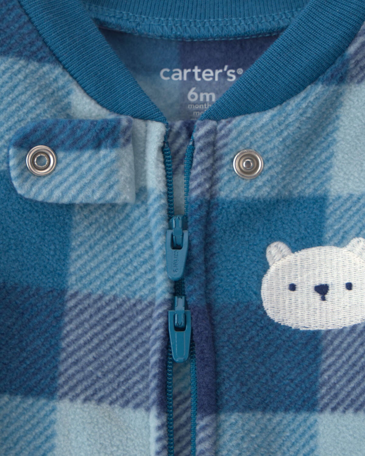 Baby Boy Bear Plaid Fleece 2-Way Zip Sleep & Play Pajamas - Blue - Image 3