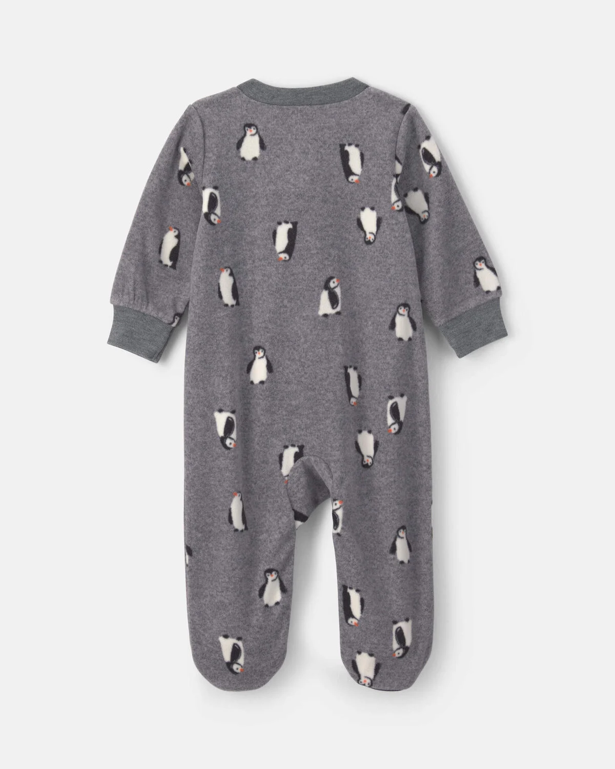 Baby Boy Penguin Fleece 2-Way Zip Sleep & Play Pajamas - Grey - Image 2