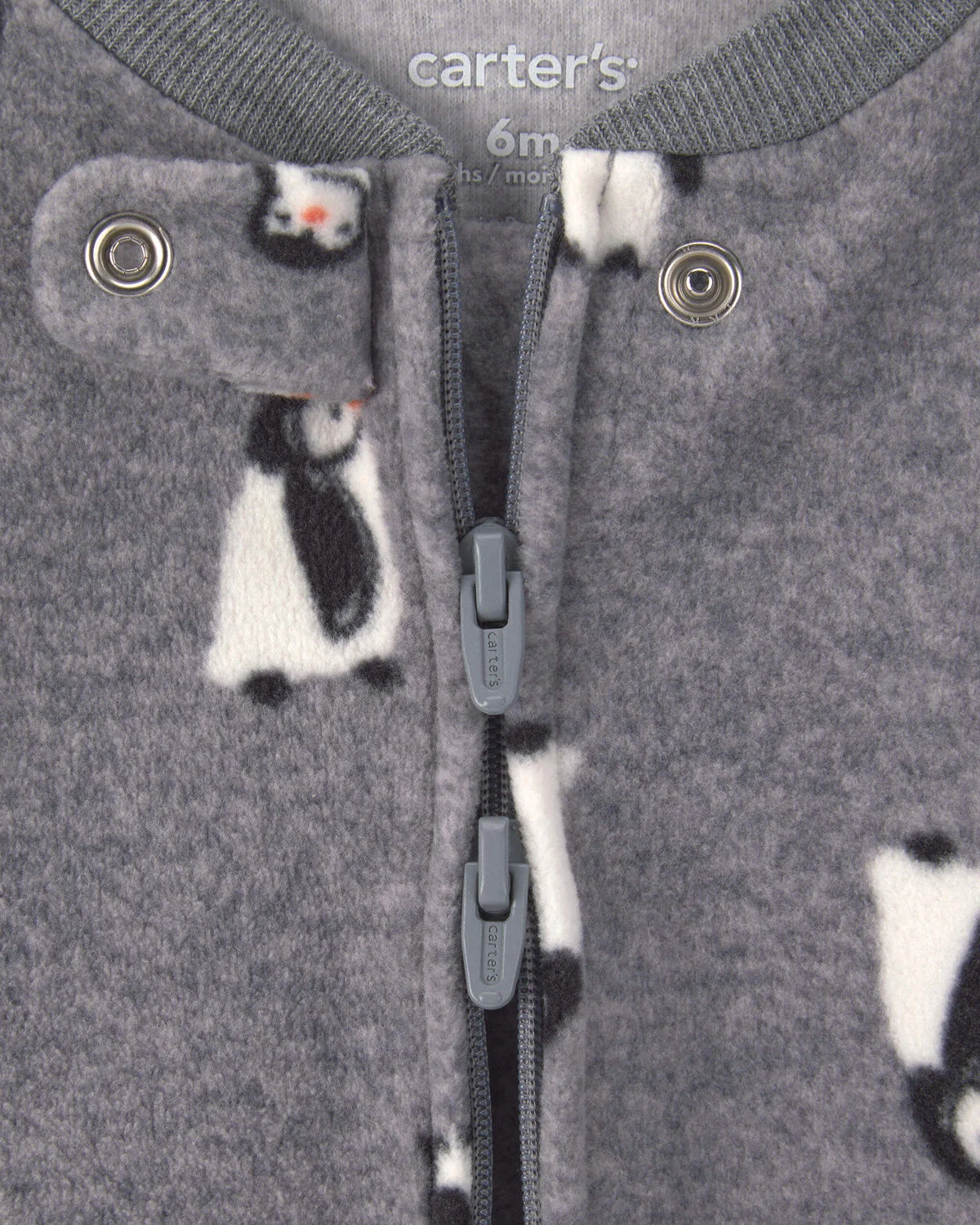 Baby Boy Penguin Fleece 2-Way Zip Sleep & Play Pajamas - Grey - Image 3