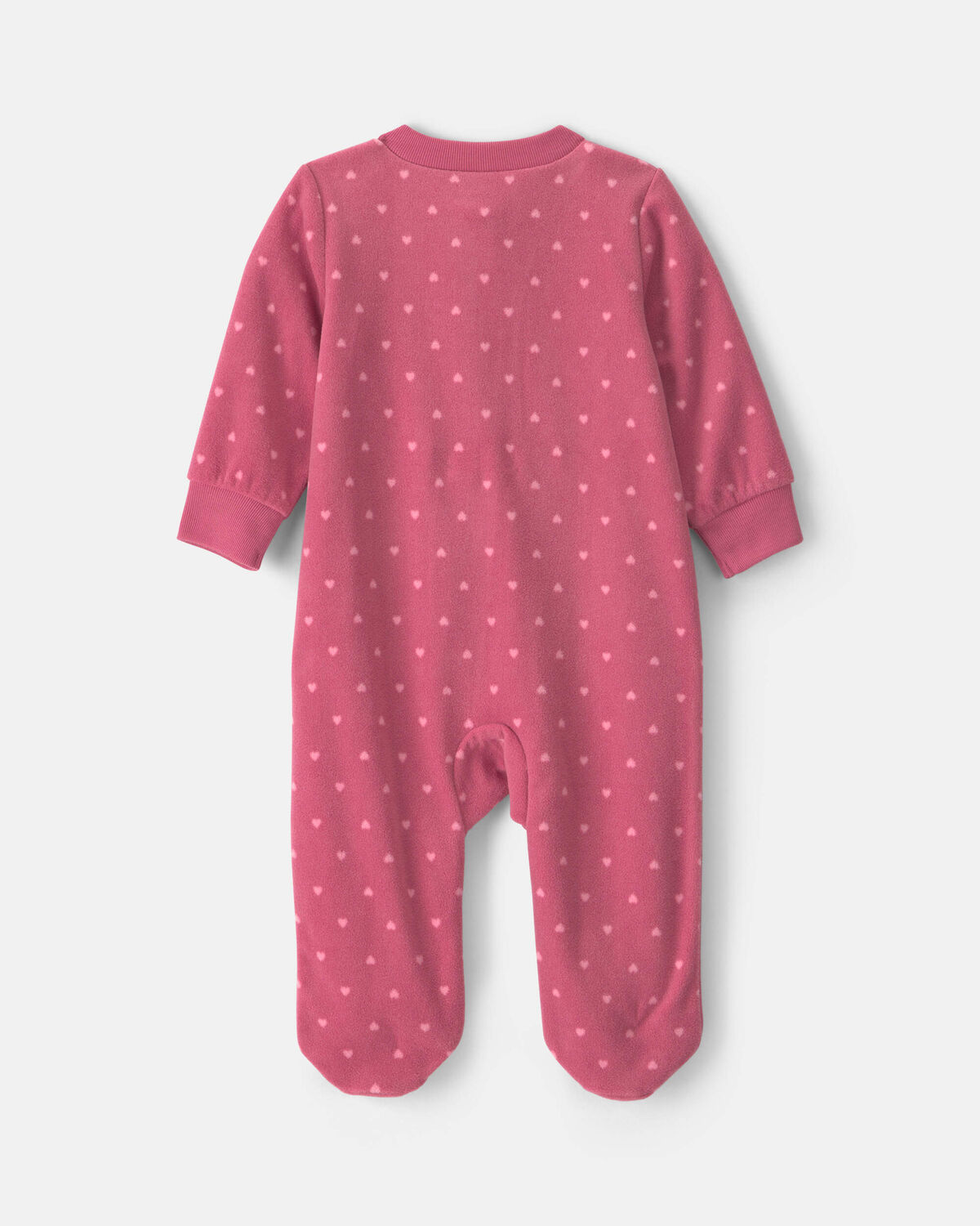 Baby Girl Heart Fleece 2-Way Zip Sleep & Play Pajamas - Pink - Image 2