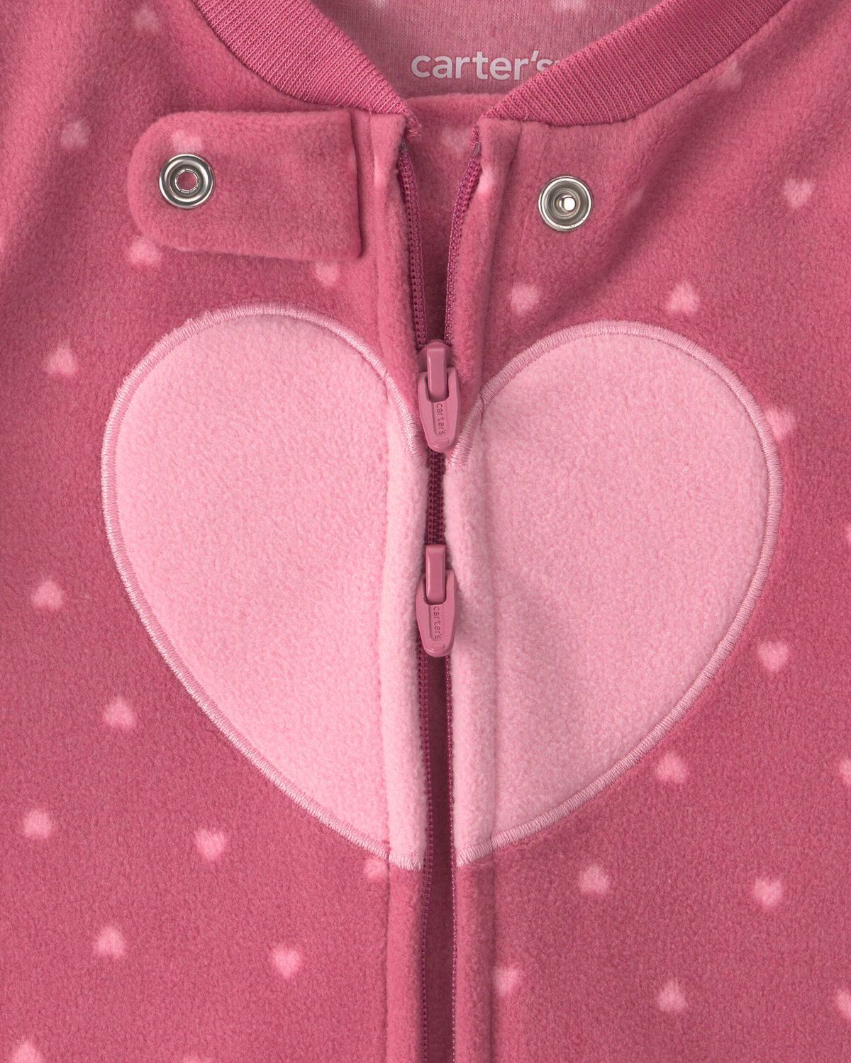 Baby Girl Heart Fleece 2-Way Zip Sleep & Play Pajamas - Pink - Image 4