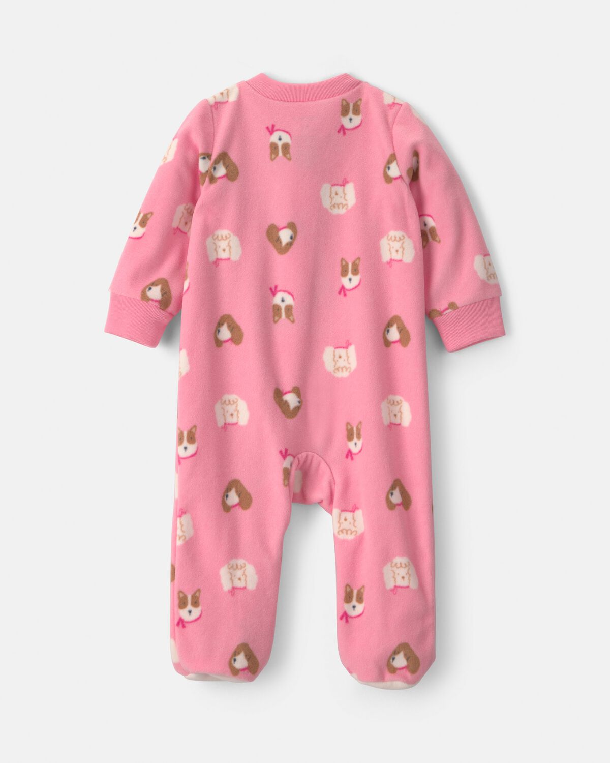 Baby Girl Dog Fleece 2-Way Zip Sleep & Play Pajamas - Pink - Image 2