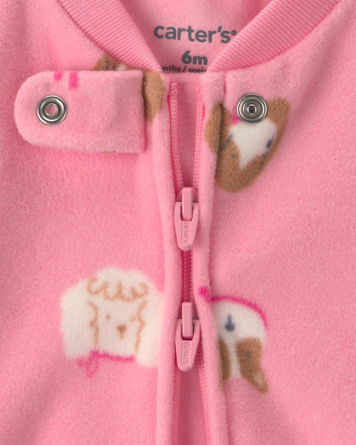 Baby Girl Dog Fleece 2-Way Zip Sleep & Play Pajamas - Pink - Image 3