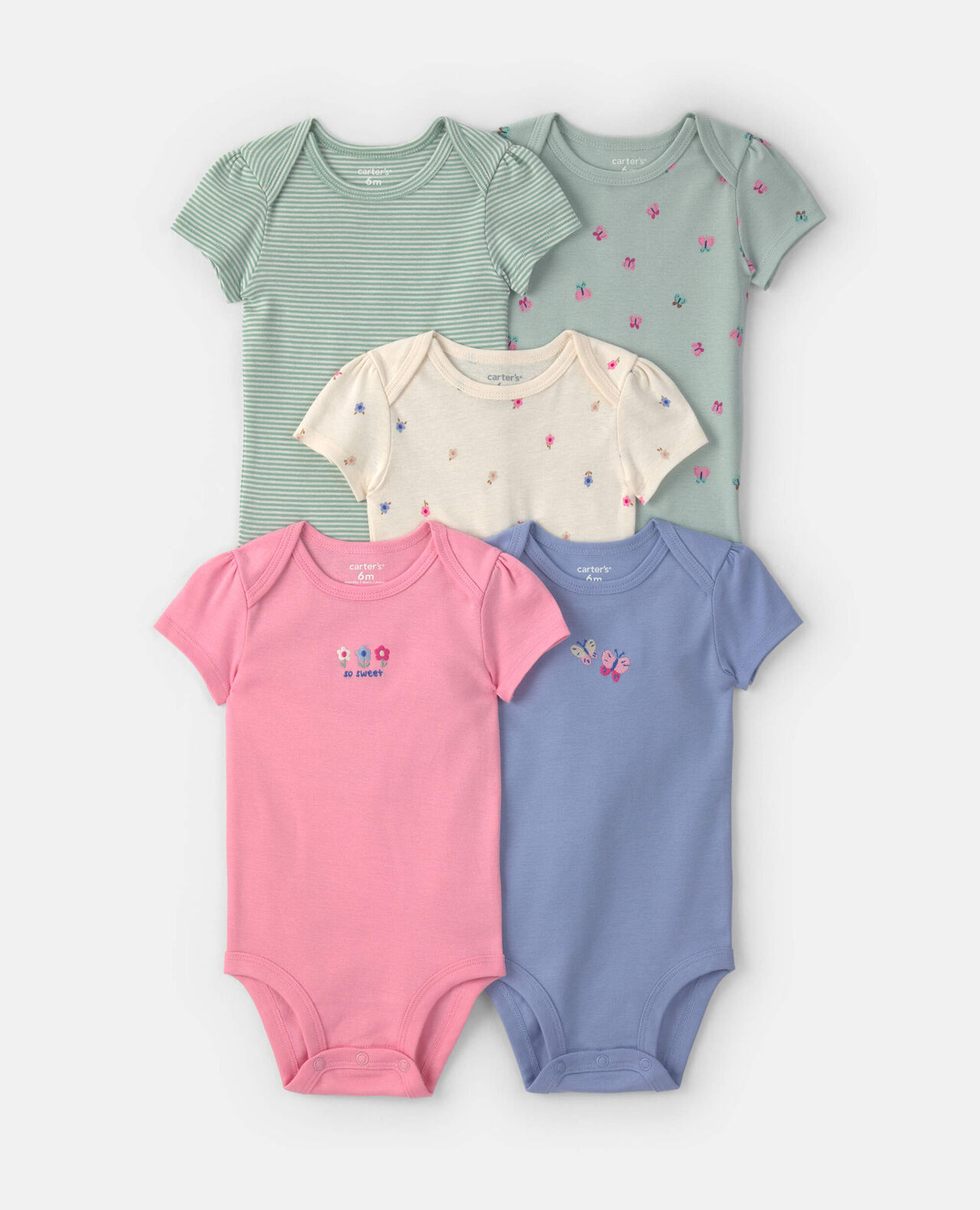 Baby Girl 5-Pack Floral Butterfly Short-Sleeve Multipack Bodysuits - Image 7