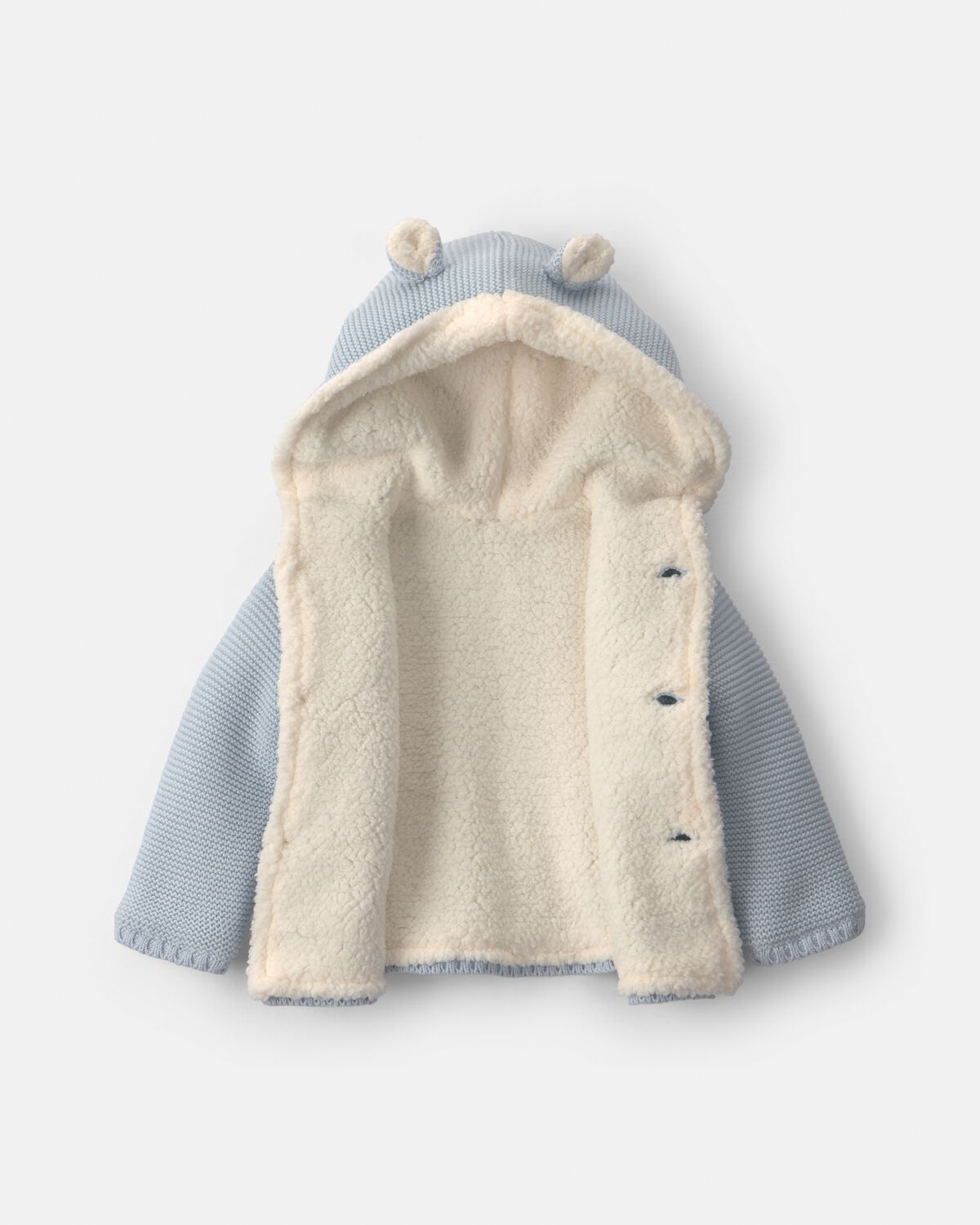 Baby Boy Bear Sweater Knit Hooded Jacket - Blue - Image 2