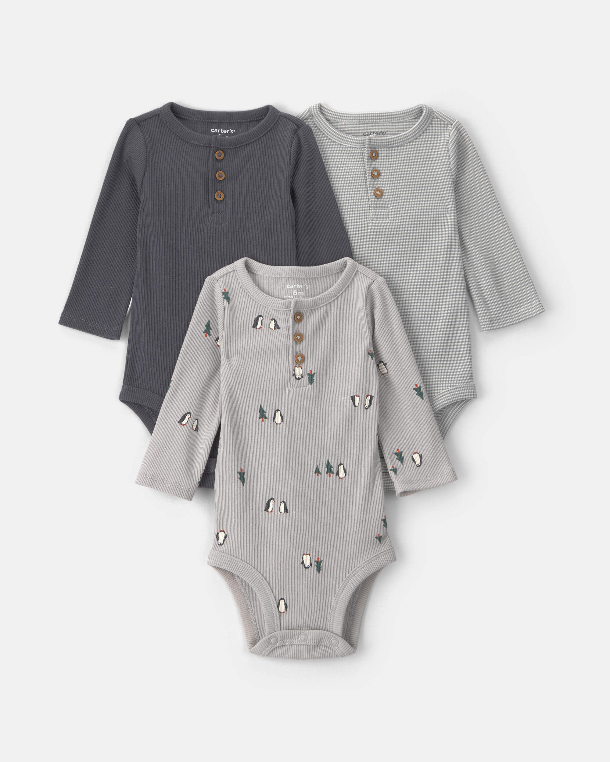 Baby Boy 3-Pack Dog Striped Long-Sleeve Multipack Bodysuits - Brown/Green - Image 6