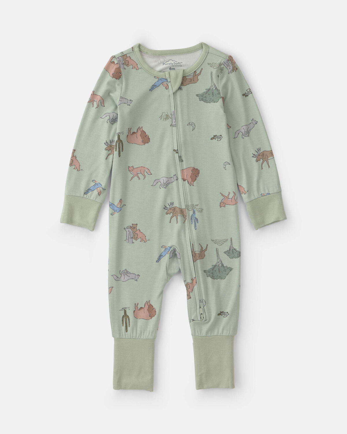 Baby Boy Desert PurelySoft™ 2-Way Zip Sleep & Play Pajamas - Green - Image 2
