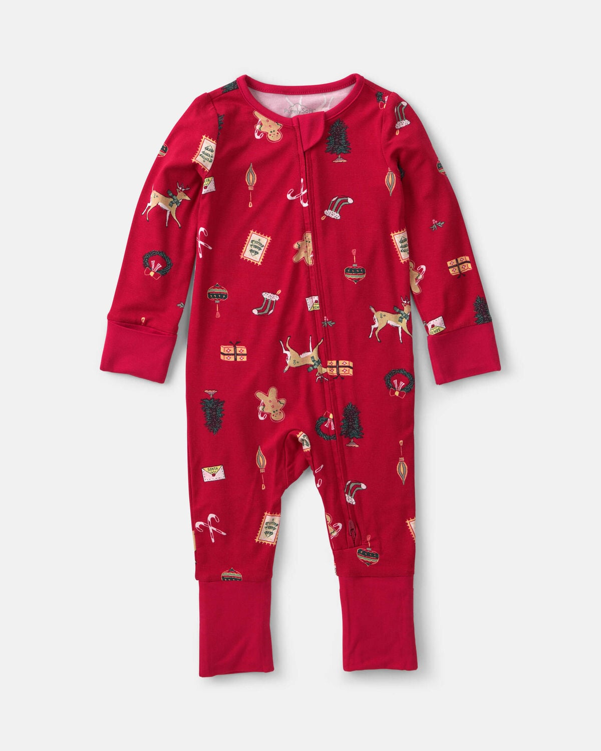Baby Christmas PurelySoft™ 2-Way Zip Sleep & Play Pajamas - Red - Image 2