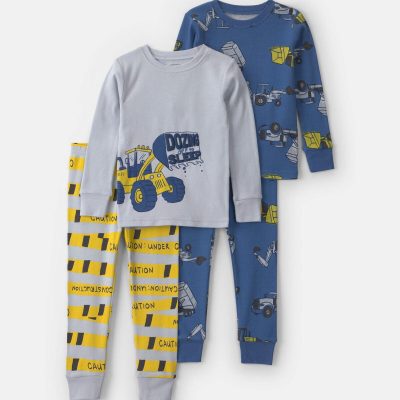 Baby Boy 4-Piece Construction 100% Cotton Snug Fit Pajama Set - Blue