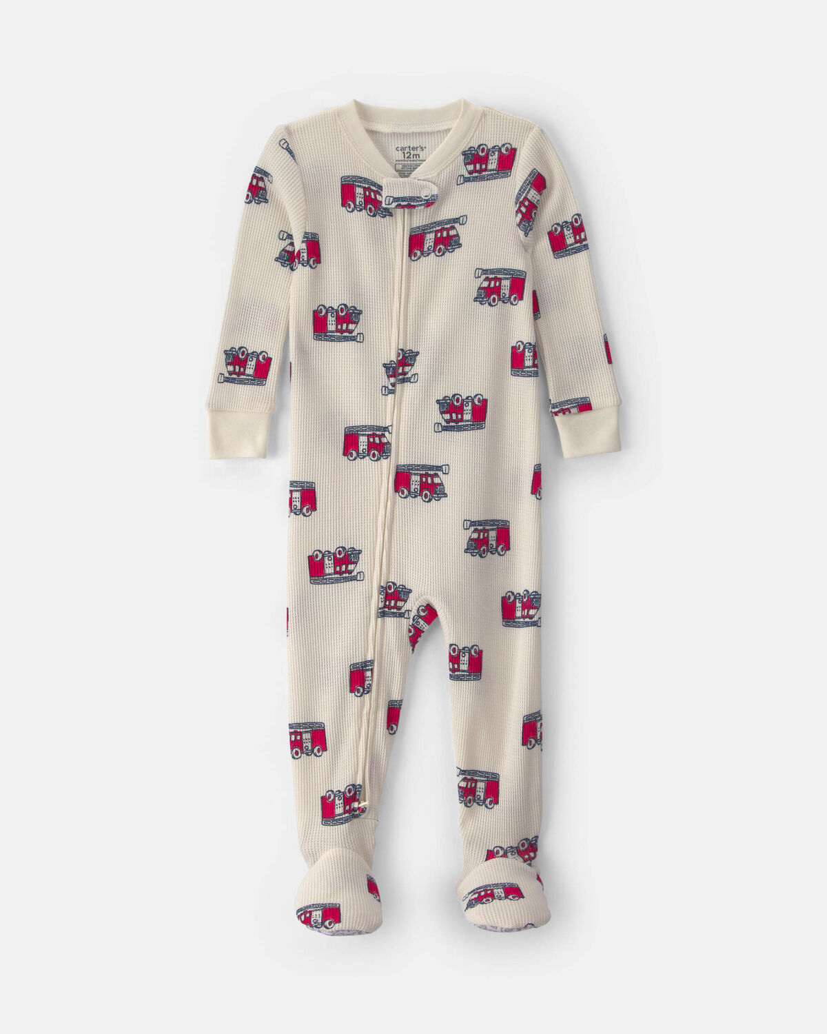 Baby Boy 1-Piece Firetrucks Thermal Snug Fit Footed Pajama - Cream