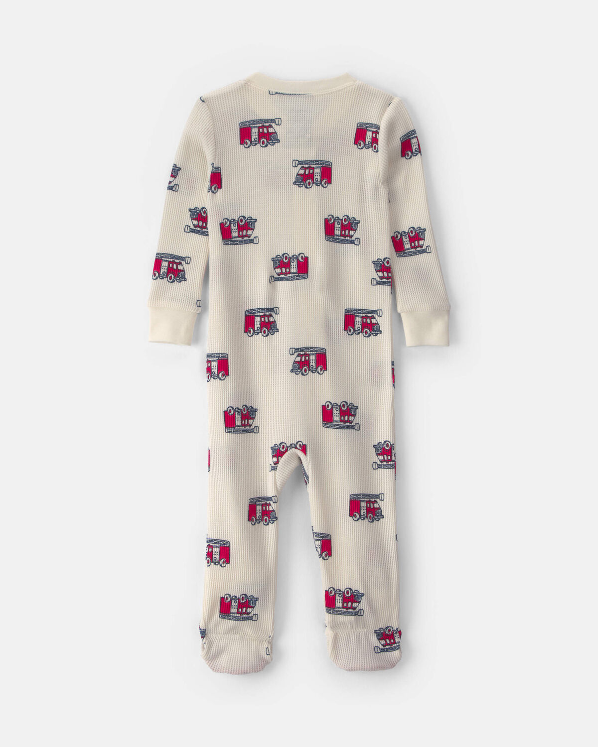 Baby Boy 1-Piece Firetrucks Thermal Snug Fit Footed Pajama - Cream - Image 2