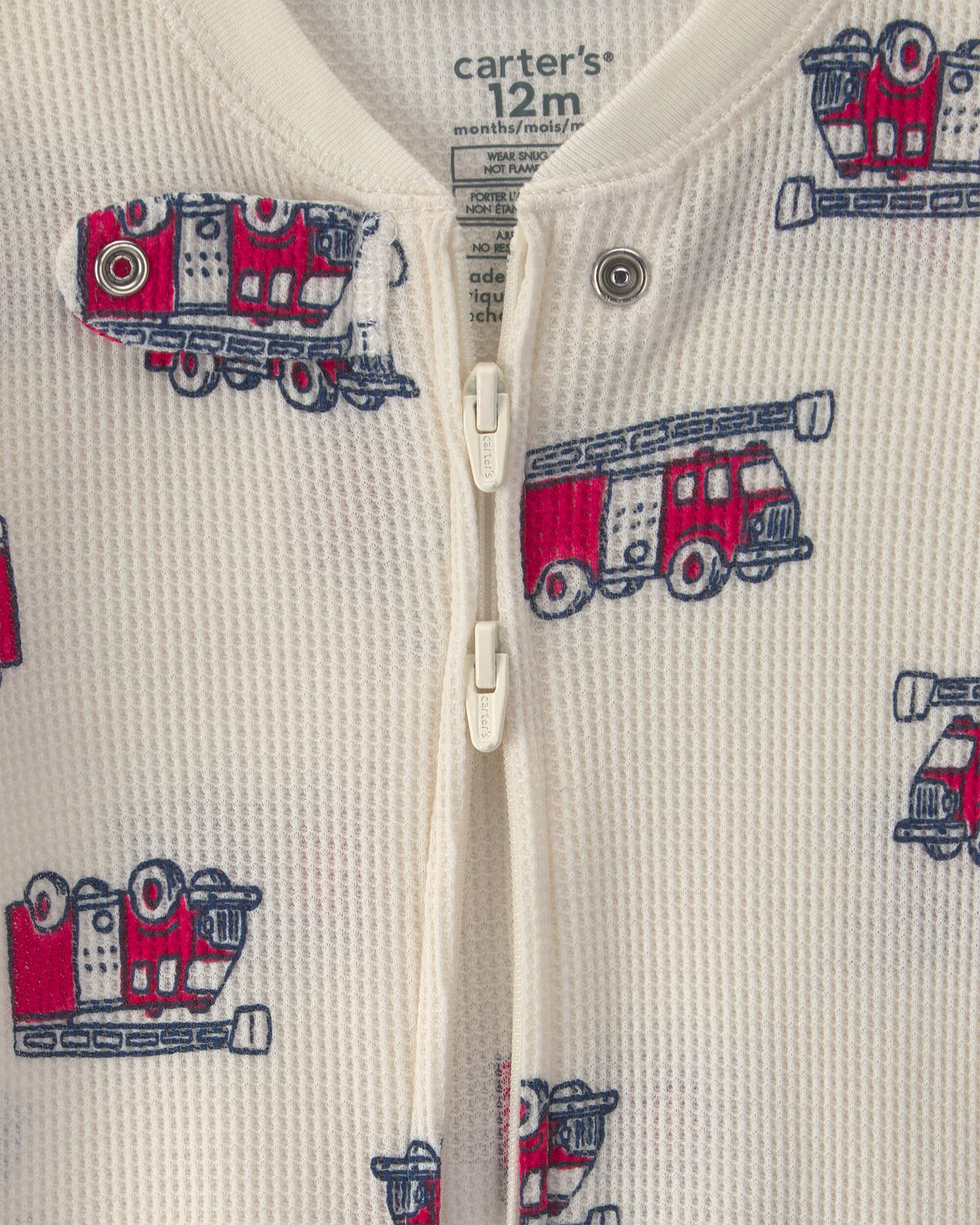 Baby Boy 1-Piece Firetrucks Thermal Snug Fit Footed Pajama - Cream - Image 3