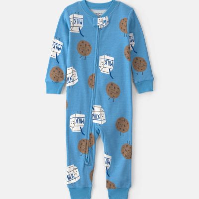 Baby Boy 1-Piece Milk & Cookies 100% Cotton Pajama - Blue