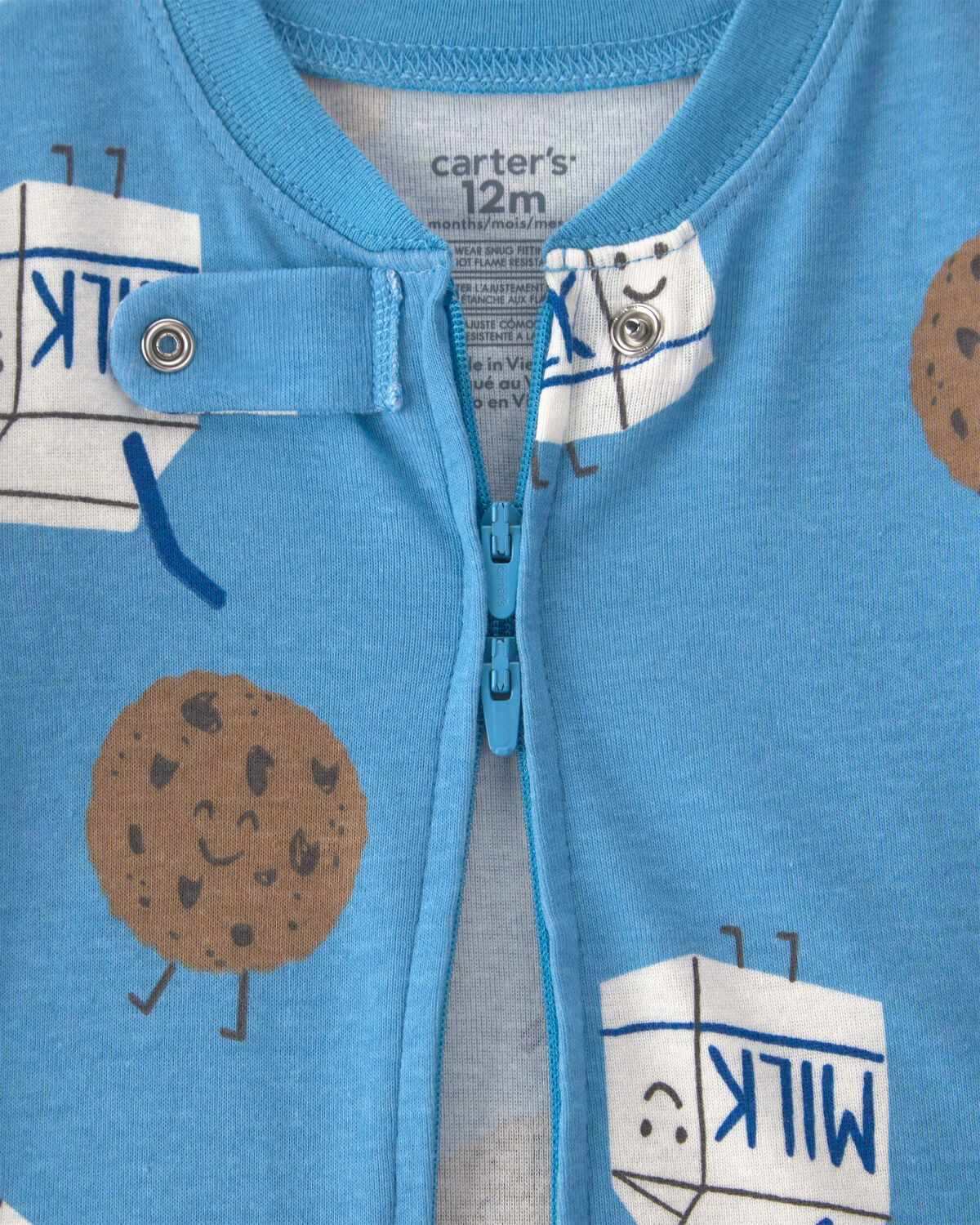 Baby Boy 1-Piece Milk & Cookies 100% Cotton Pajama - Blue - Image 3