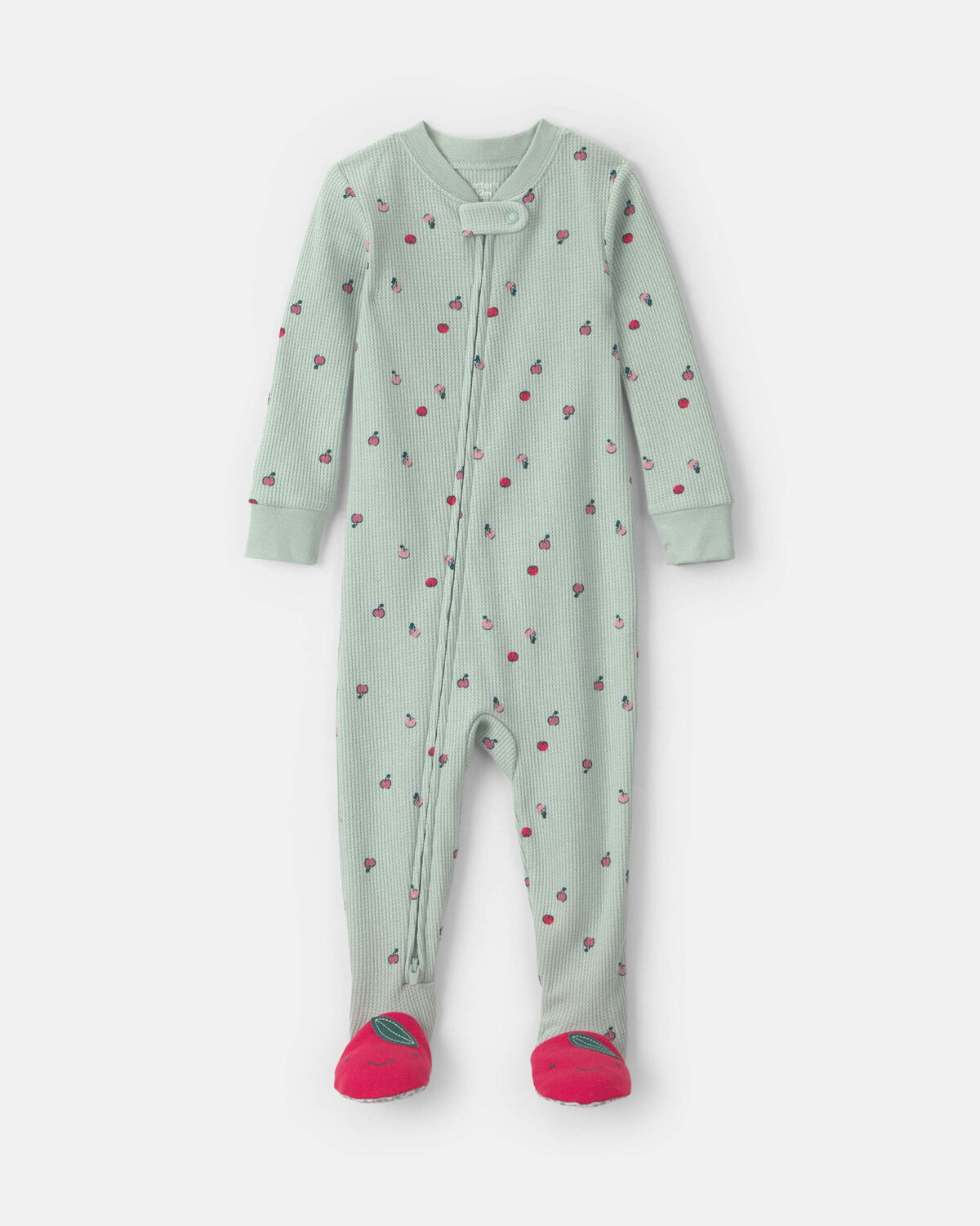 Baby Girl 1-Piece Apple Thermal Waffle Knit Footed Pajama - Green