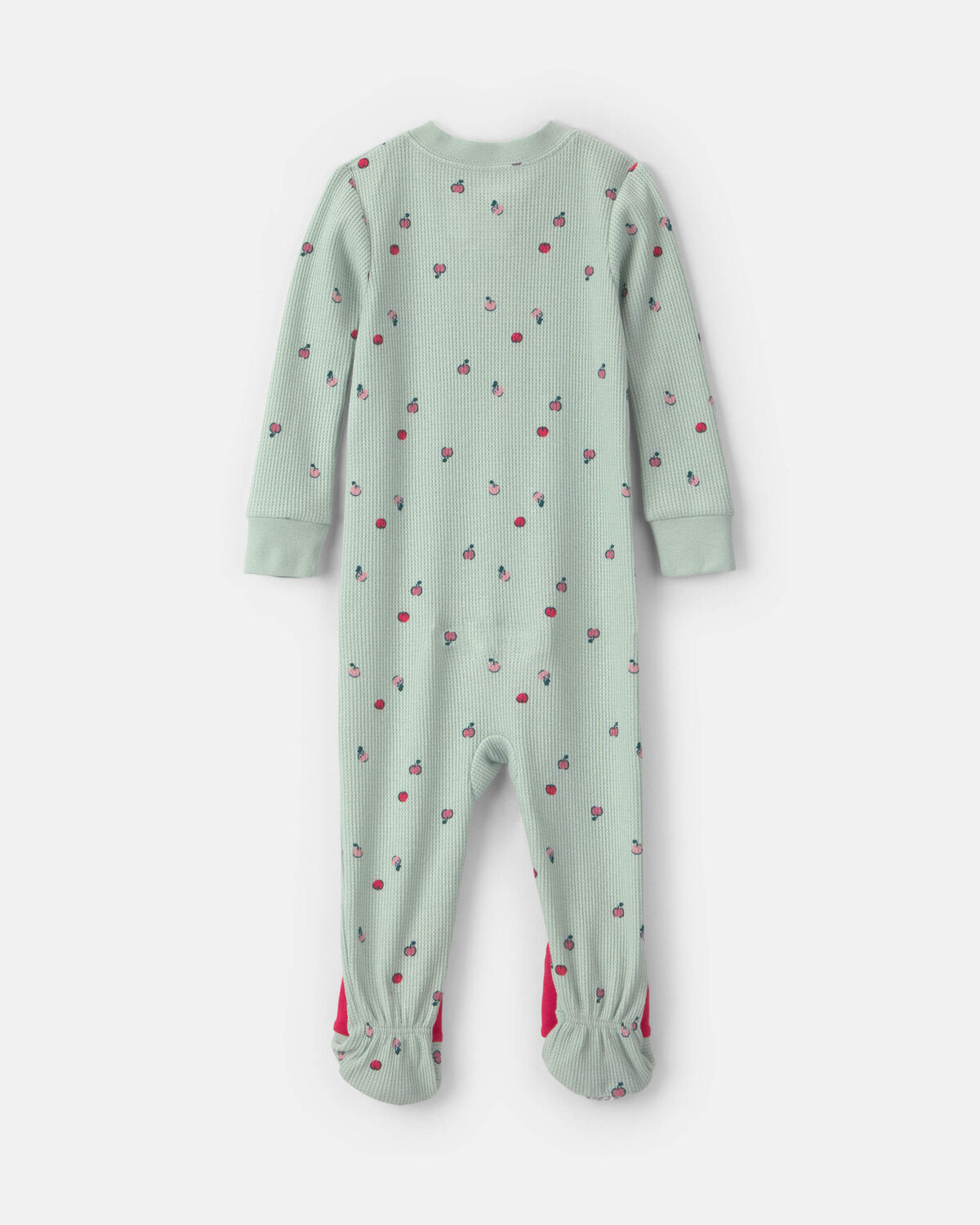 Baby Girl 1-Piece Apple Thermal Waffle Knit Footed Pajama - Green - Image 2