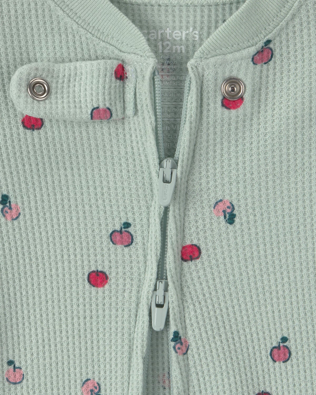Baby Girl 1-Piece Apple Thermal Waffle Knit Footed Pajama - Green - Image 3