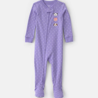Baby Girl 1-Piece Pets 2-Way Zip 100% Cotton Snug Fit Footed Pajama - Purple