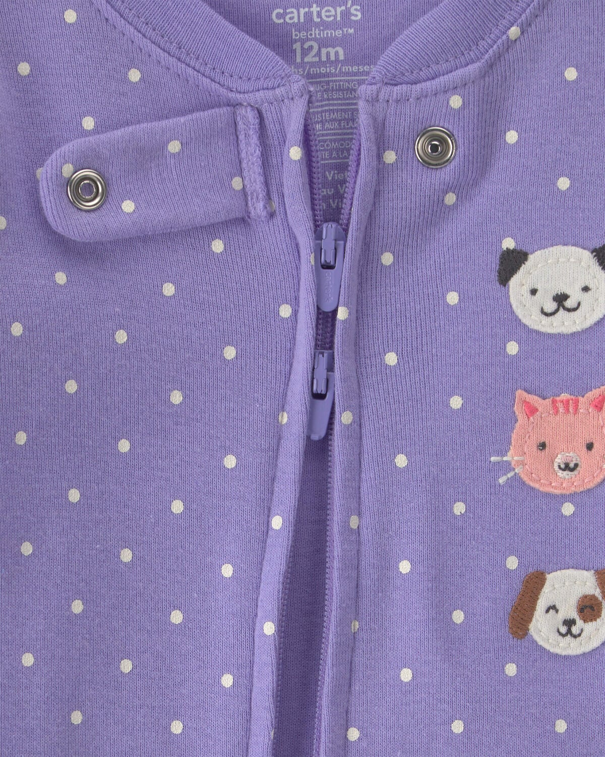 Baby Girl 1-Piece Pets 2-Way Zip 100% Cotton Snug Fit Footed Pajama - Purple - Image 3
