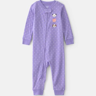 Baby Girl 1-Piece Pets 2-Way Zip 100% Cotton Snug Fit Pajama - Purple