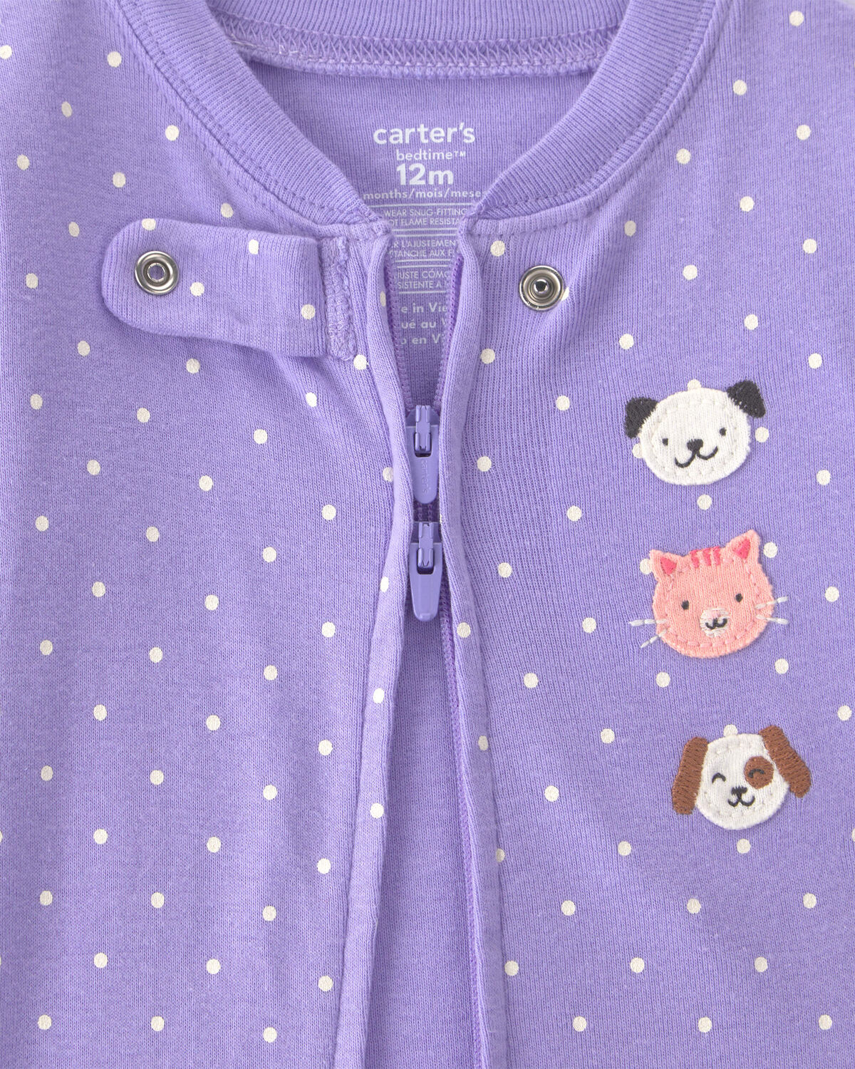 Baby Girl 1-Piece Pets 2-Way Zip 100% Cotton Snug Fit Pajama - Purple - Image 3