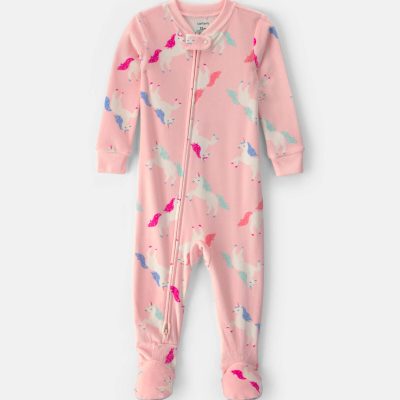 Baby Girl 1-Piece Unicorn 2-Way Zip DreamPlush Snug Fit Footed Pajama - Pink