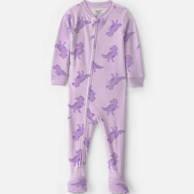 Baby Girl 1-Piece Dino 2-Way Zip DreamPlush Snug Fit Footed Pajama - Purple