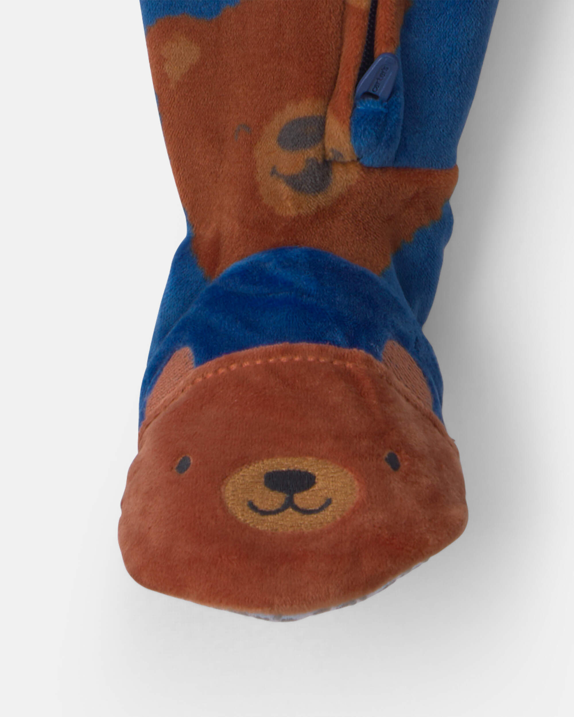 Baby Boy 1-Piece Bear 2-Way Zip DreamPlush Snug Fit Footed Pajama - Navy Blue - Image 6