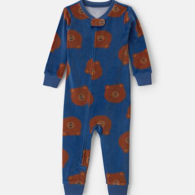 Baby Boy 1-Piece Bear 2-Way Zip DreamPlush Snug Fit Pajama - Navy Blue