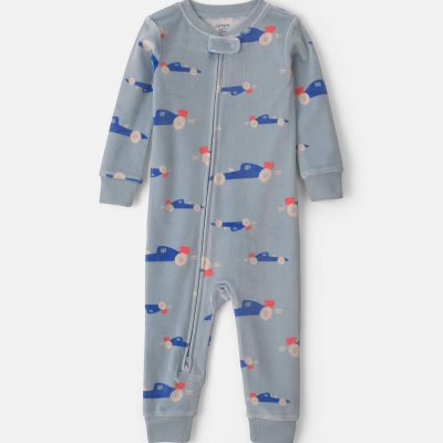 Baby Boy 1-Piece Cars 2-Way Zip DreamPlush Snug Fit Pajama - Blue