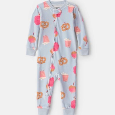 Baby Girl 1-Piece Festival Treats 2-Way Zip DreamPlush Snug Fit Pajama - Blue