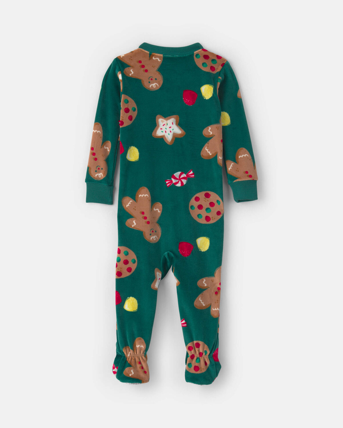 Baby 1-Piece Christmas Gingerbread 2-Way Zip DreamPlush Snug Fit Footed Pajama - Green - Image 2