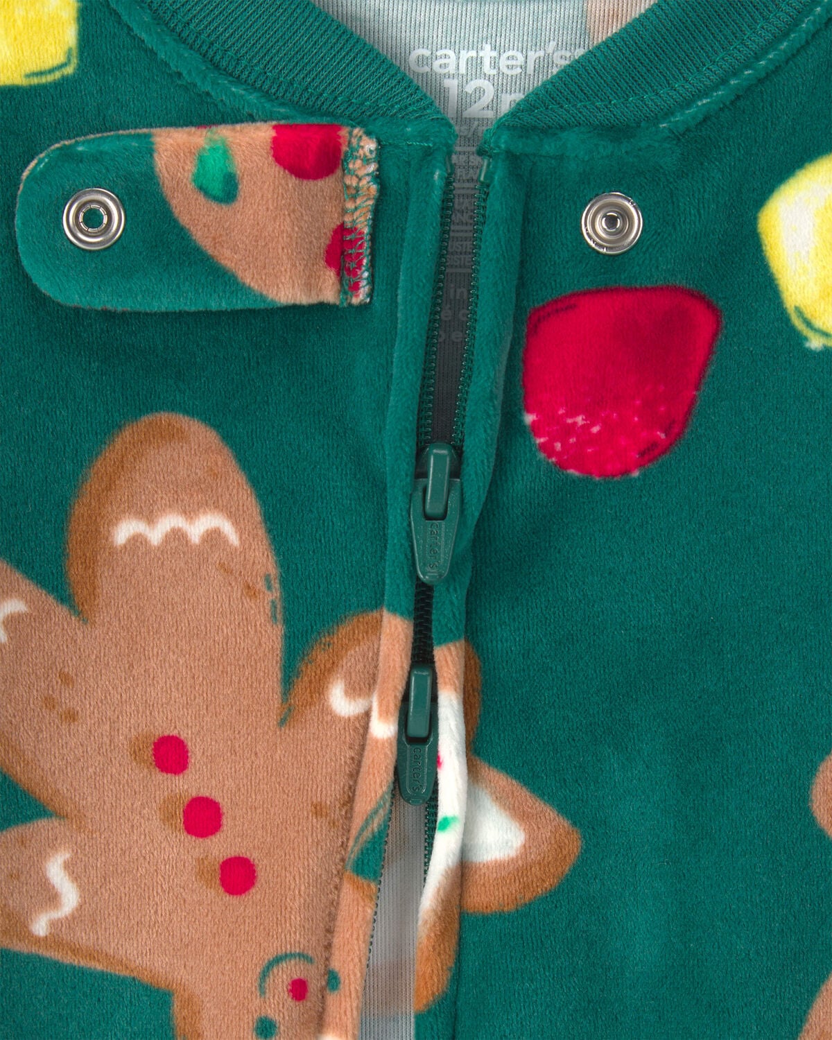 Baby 1-Piece Christmas Gingerbread 2-Way Zip DreamPlush Snug Fit Footed Pajama - Green - Image 3