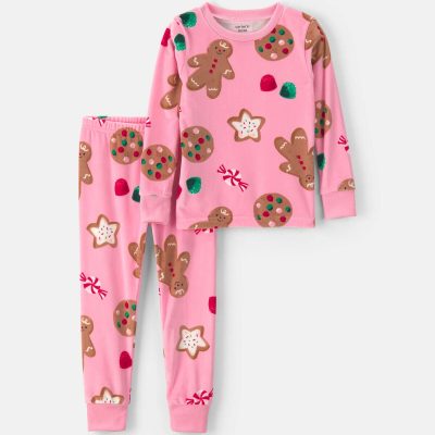 Baby Girl 2-Piece Christmas Gingerbread DreamPlush Snug Fit Pajama Set - Pink